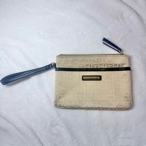 Tommy Hilfiger Wristlet Wallet Clutch Purse 9x6” Black Cream Blue EUC Chic